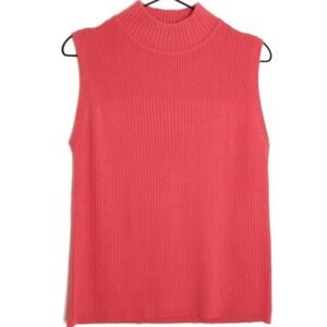 Vintage White Stag Mock Neck Sleeveless Ribbed Sweater Coral Pink Size S/M